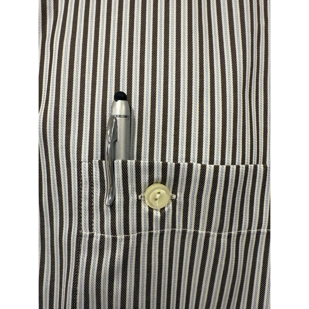 Eton Of Sweden Shirt Mens 40‎ 15.75 Pocket Twill Brown Blue Stripe Button